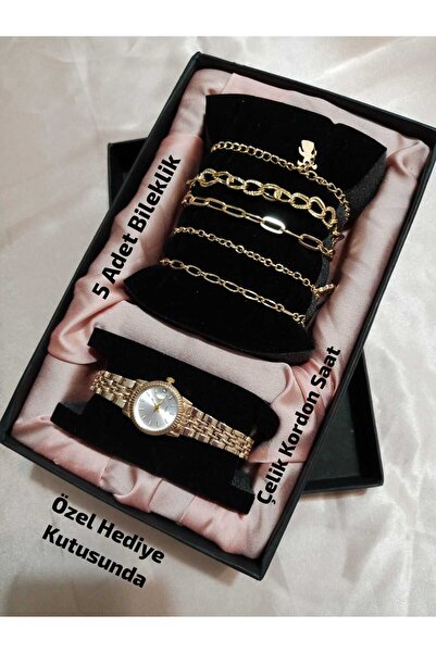 QUARTZ ساعة يد نسائية طراز ريترو فينتاج - مع علبة سوداء للهدايا - مع 5 أساور ...