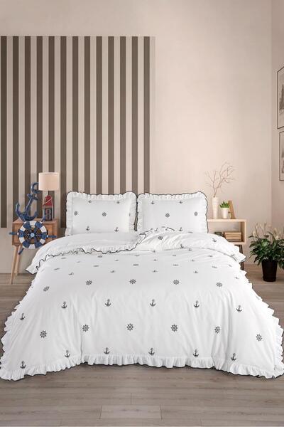 Uçkan home 100% Cotton Ruffled Single Bed Duvet Cover Set