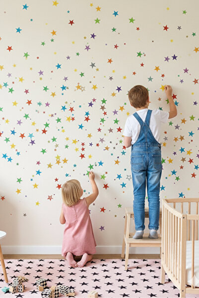 KT Decor Renkli Yıldızlar 3-4-5 cm 340 Adet Mega Duvar Sticker Seti