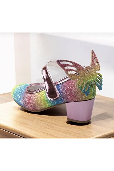 JOJO KIDS Girl's Butterfly Thick Heeled Shoes, Velcro Evening Dress Shoes, Velcro Butterfly