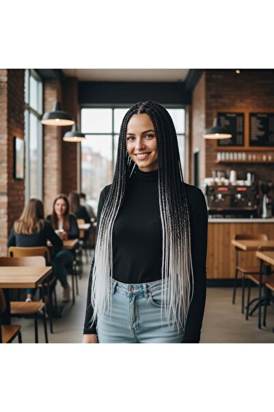 Afrodit Giyim شعر صناعي متدرج للتضفير الأفريقي والراستا / أسود / رمادي فاتح