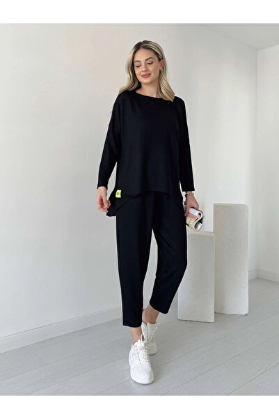 ahanora طقم نسائي مكون من قطعتين من قماش الفيسكوز ذو الخيوط المزدوجة بأكمام ط...