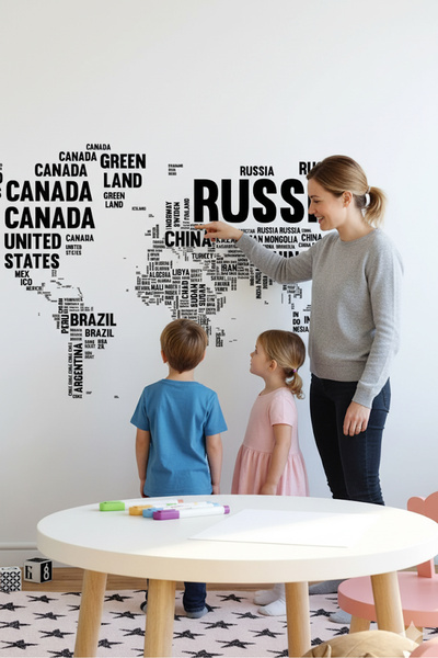 KT Decor Dünya Haritası Ülke Isimleri Yazılı Duvar Sticker Seti