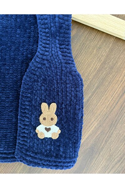 bebiktanem Tavşanlı El Örgüsü Kadife Bebek Yelek
