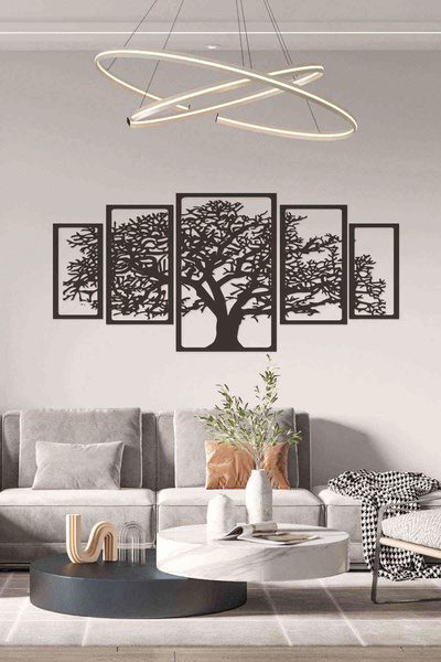 RetroLazer Hayat Ağacı 150 Cm Duvar Dekoru Tablosu Siyah Ahşap Lazer Mdf