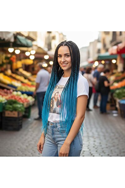 Ethab Ticaret شعر سين أومبري/أسود/أزرق فيروزي للضفائر الأفريقية والشعر الطويل