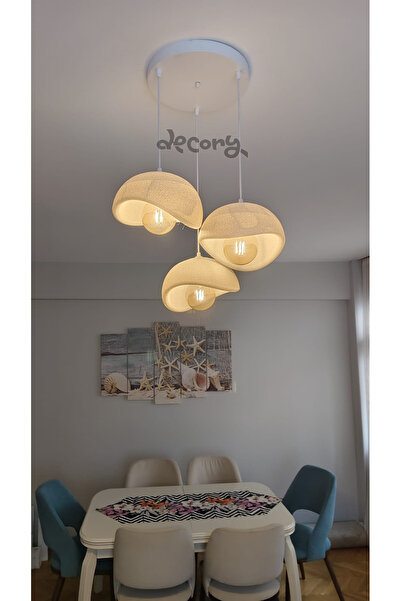 decory Beton Görünümlü 3'lü Sarkıt Avize, İskandinav Tarzı Bohem Sarkıt Avize (Bioplastik) E27