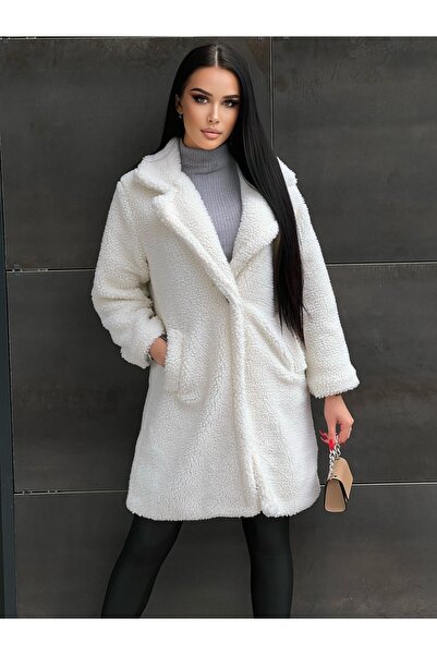 MissPul Palton de pluș căptușit cu două nasturi cu buzunare laterale