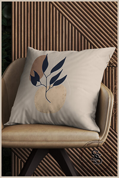 SasoHome Сучасний дизайн темно-синього листя з візерунком з 4-х частин з цифровим друком на подушках на кремовій основі