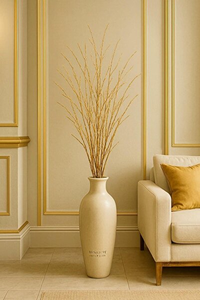 Senseist Botanicals Gerçek Kurutulmuş Ağaç Dalı Demeti | Gold El Boyaması | 100 cm | Doğal Dekoratif Kuru Dal