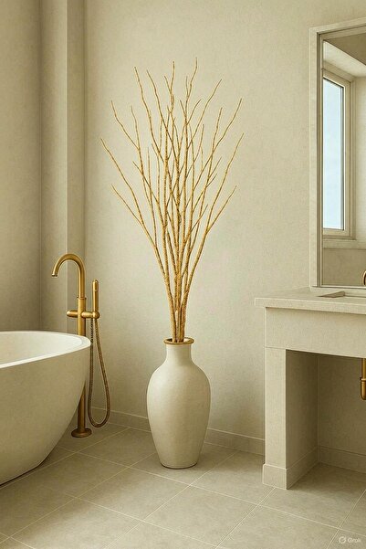 Senseist Botanicals Gerçek Kurutulmuş Ağaç Dalı Demeti | Gold El Boyaması | 100 cm | Doğal Dekoratif Kuru Dal