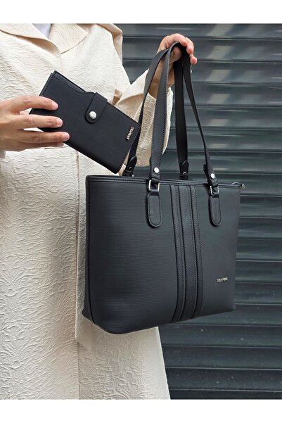 Just Polo justpolo kadın büyük boy 3 bölmeli omuz çantası ve cüzdan kombini ile