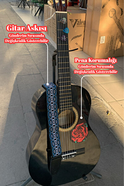 Montavo LB44290 Black & Rose 4/4 Siyah Klasik Gitar (Kılıf, Gitar Sehpası, As...