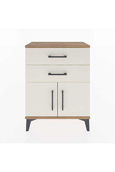 Dienni Arges Komodin Tek Raflı 2 Çekmeceli 2 Kapaklı 60x30x80 Çam-Aytaşı