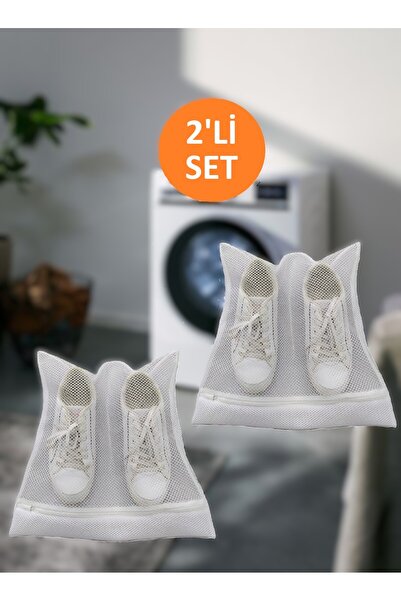 Lüks Ayakkabı Yıkama Filesi Fermuarlı Beyaz 2'Li Set