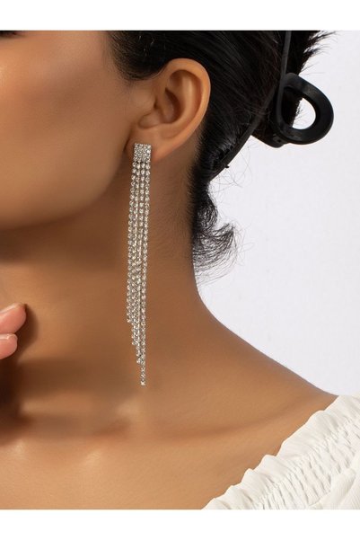 DESİGNEDBYD Zirkonyum Uzun Parlak Taşlı Sallantılı Şık Küpe