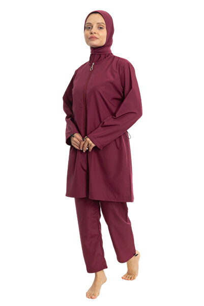 LEOMA Fully Covered Water Repellent Quick Drying Side Adjustable Parachute Fabric Zippered Hijab Swimsuit