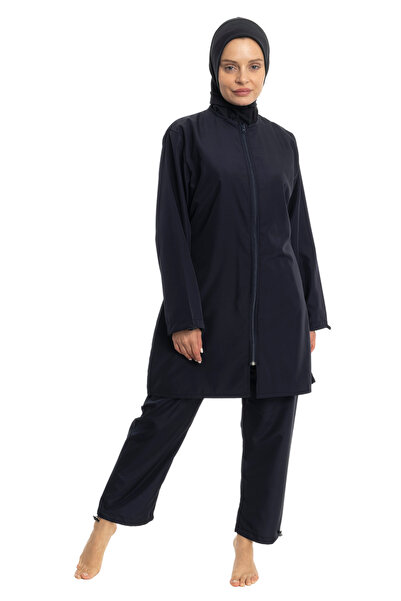 LEOMA Fully Covered Water Repellent Quick Drying Side Adjustable Parachute Fabric Zippered Hijab Swimsuit