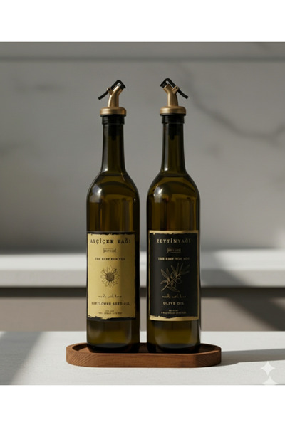 BÜYÜLÜ HOME 2-Pack Glass 750 ml Sunflower Oil Olive Oil Bottle with Wooden Stand