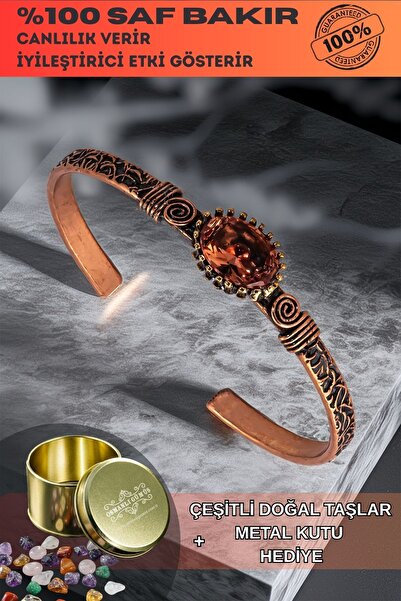 OSMANLI GÜMÜŞ Women's Copper Bracelet - Zultanite Stone Shuttle Tree Bark Mod...