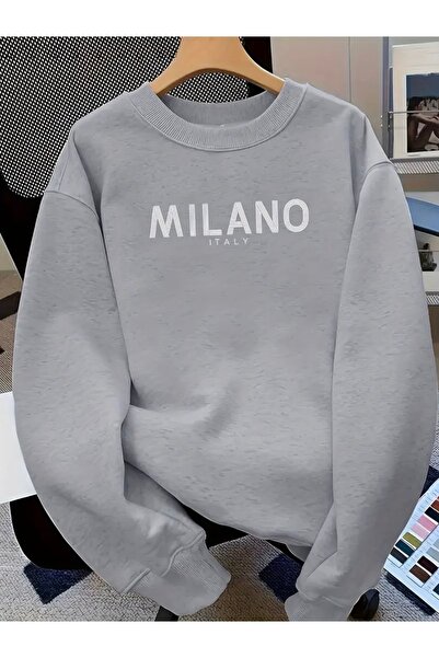 FUFLUNS سويت شيرت مطبوع عليه ميلانو كبير الحجم للجنسين للنساء/الرجال