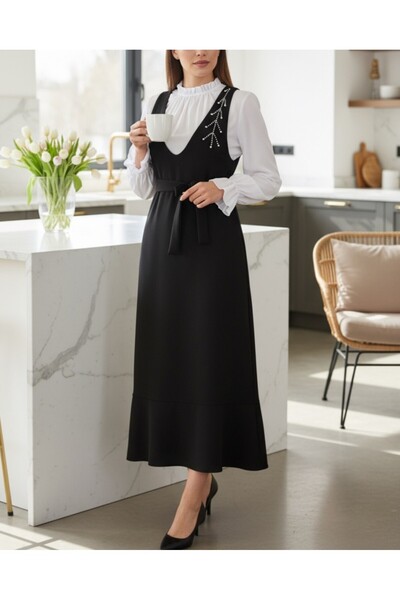 Modamorfo Μαύρο Gilet με βολάν γιακά και ζώνη από στρας