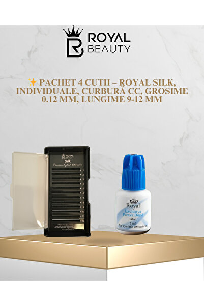 Royal Pack of 4 Boxes of Silk CC 0.12 Eyelash Extensions + GIFT Glue