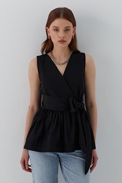MARKALİSTE Блузка без рукавів з поясом, чорна