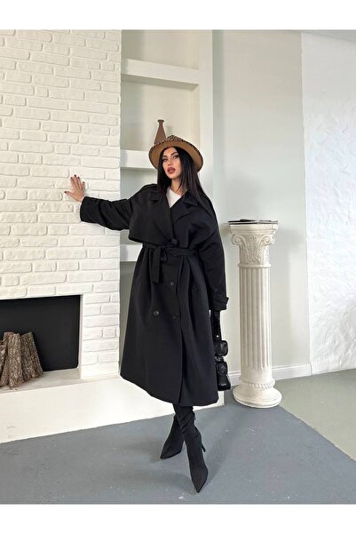 ZF BUTİK Women's Waist Belt Detail Long Trench Coat