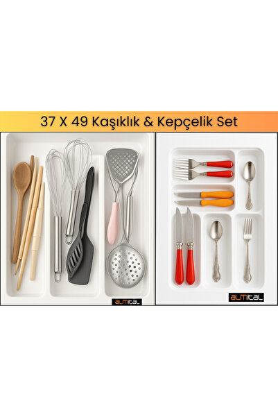 almital mobilya aksesuarları furniture accessories 37x49 εκ. Σετ 2 Λευκά Μαχαιροπήρουνα και Κουτάλια - 32Χ41 εκ. Κοπή