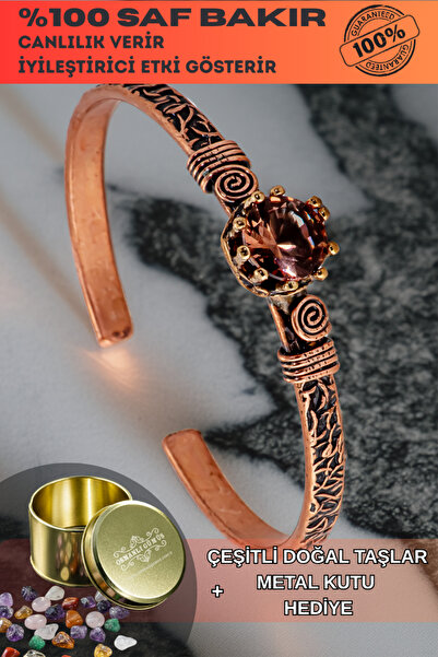 OSMANLI GÜMÜŞ Women's Copper Bracelet - Zultanite Stone Model 2 Tree Bark Mod...