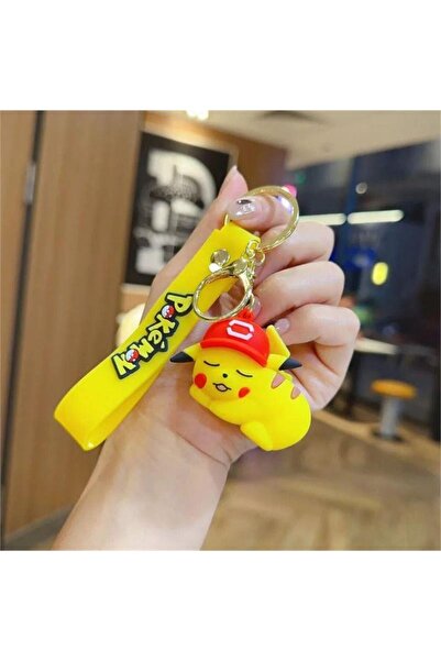 Köstebek سلسلة مفاتيح من السيليكون باللون الأصفر من Anime Pokemon Pikachu Sleep