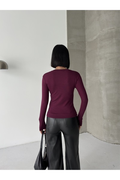 BEJNA Women's Burgundy Soft Touch V-Neck Blouse