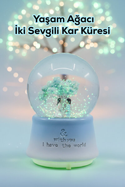 SARI STORE Hayat Ağacı ve İki Sevgili Temalı Orta Boy Kar Küresi Müzikli LED Işıklı Romantik Dekoratif Hediye