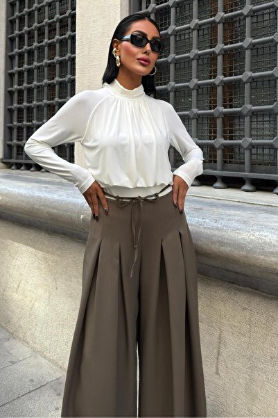 Genel Markalar Bel Bağlama Detaylı Pileli Salaş Pantolon -HAKİ