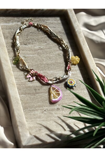 Le'Sluette İpli Zincir Kolye Portakal Charm Detaylı Yazlık Trend