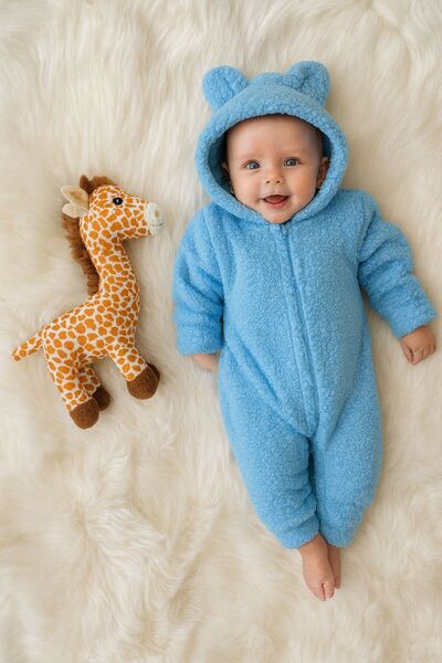 Mai Perla Winter Unisex Teddy Bear Ear Plush Baby Romper (3-12 Months)