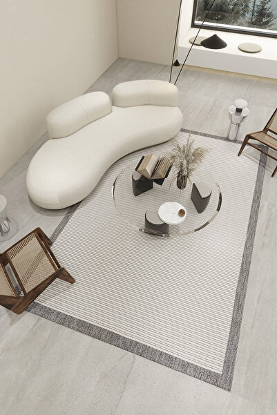 SEVENHILL Alaçatı 06 Koyu Gri Modern Desenli Salon Yatak Odası Halısı Kaymaz ...