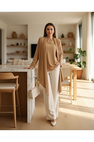 Modamorfo Κολιέ με λαιμόκοψη ασύμμετρης κοπής Crinkle Tunic -κανέλα