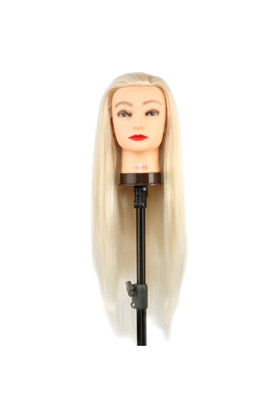 İnter Hairdresser Training Mannequin Work Head Fiber Synthetic Platinum 65 cm