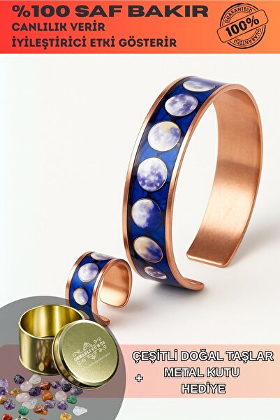 OSMANLI GÜMÜŞ سوار نحاسي نسائي - طبعة خاصة من موديل كوكب مع علبة معدنية وأحجا...