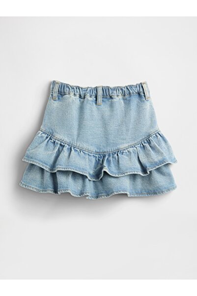 GAP Kız Bebek Mavi Denim Katmanlı Volan Etek