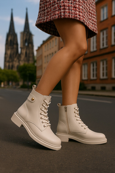 ich1one Ysalaema Kadın Bağcıklı Fermuarlı Günlük Postal Bot 001202 Cilt