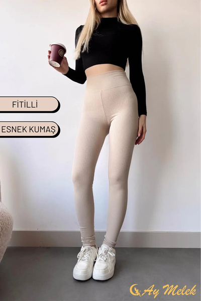 AYMELEK Kadın Tayt Yüksek Bel Toparlayıcı İç Göstermeyen Mevsimlik Fitilli Tayt