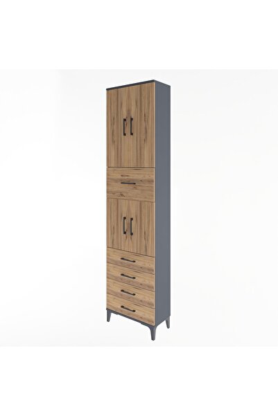 Dienni Arges Dolap 4 Raflı 5 Çekmeceli 4 Kapaklı 60x30x243 Antrasit-Çam