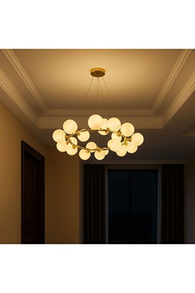 ALC-Shop Μοντέρνος πολυέλαιος με λάμπα Leonardo, 15x G9, Χρυσός, Ρυθμιζόμενο ύψος, Μέταλλο