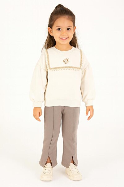 RAPAPA Girl's 2-Piece Set – Lace Detailed Sweatshirt and Slit Pants (Ages 5-8) 10752