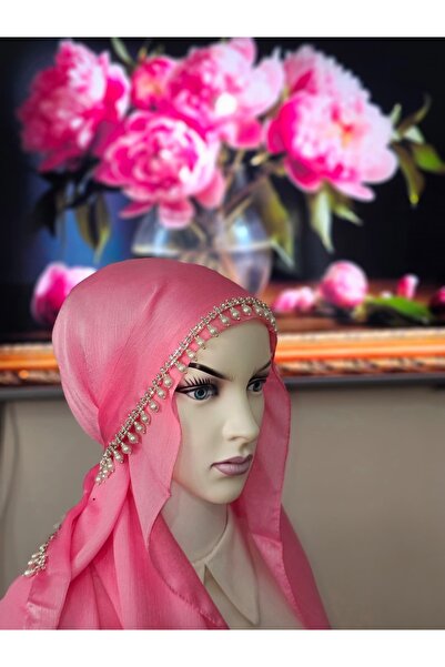VENT GİYİM İNCİ VE TAŞ DETAYLI ROSE ABİYE JANJAN ŞAL PEMBE