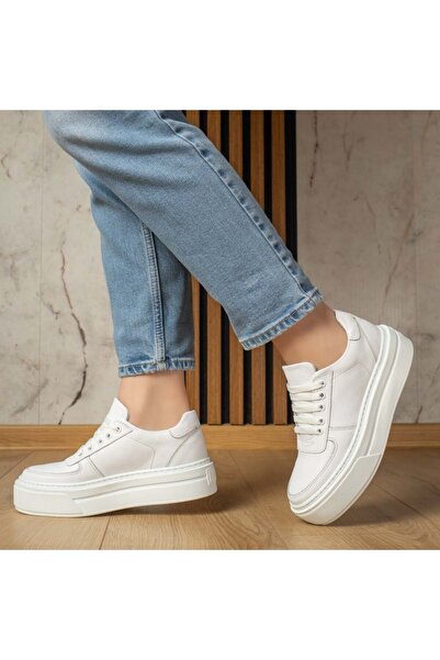 BMoD Pantofi casual albi pentru femei din piele naturală cu talpă groasă MOD1...