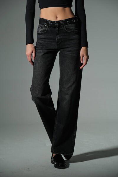 Maule Γυναικείο παντελόνι @Sanremo με ψηλή μέση, 100% βαμβακερό, φαρδύ πόδι, τζιν παντελόνι